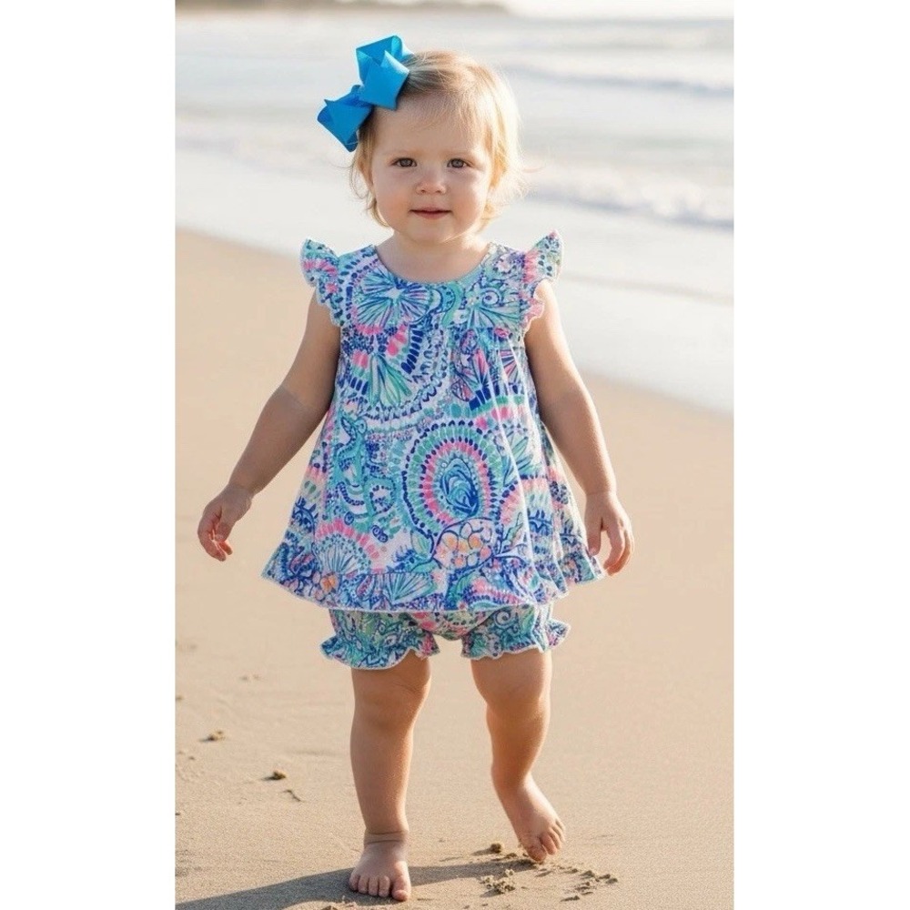 Lilly Pulitzer Dress 6 12 months Blue Grotto Commotion In The Ocean Bubble Pink